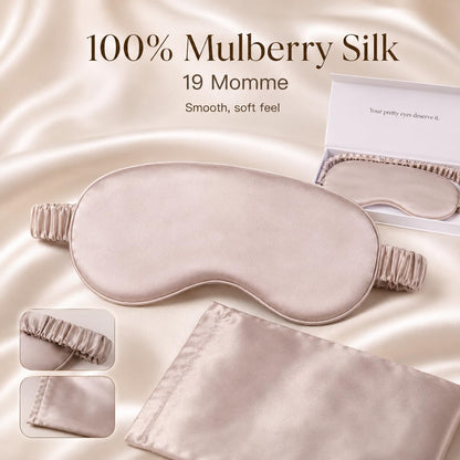 Silk Sleep Mask Light Blocking Luxury 100% Mulberry 19Mm Silk Eye Mask Eye Cover Blindfold Ultra Soft Light & Comfy anti Aging Skin Care with Travel Bag Gift Package