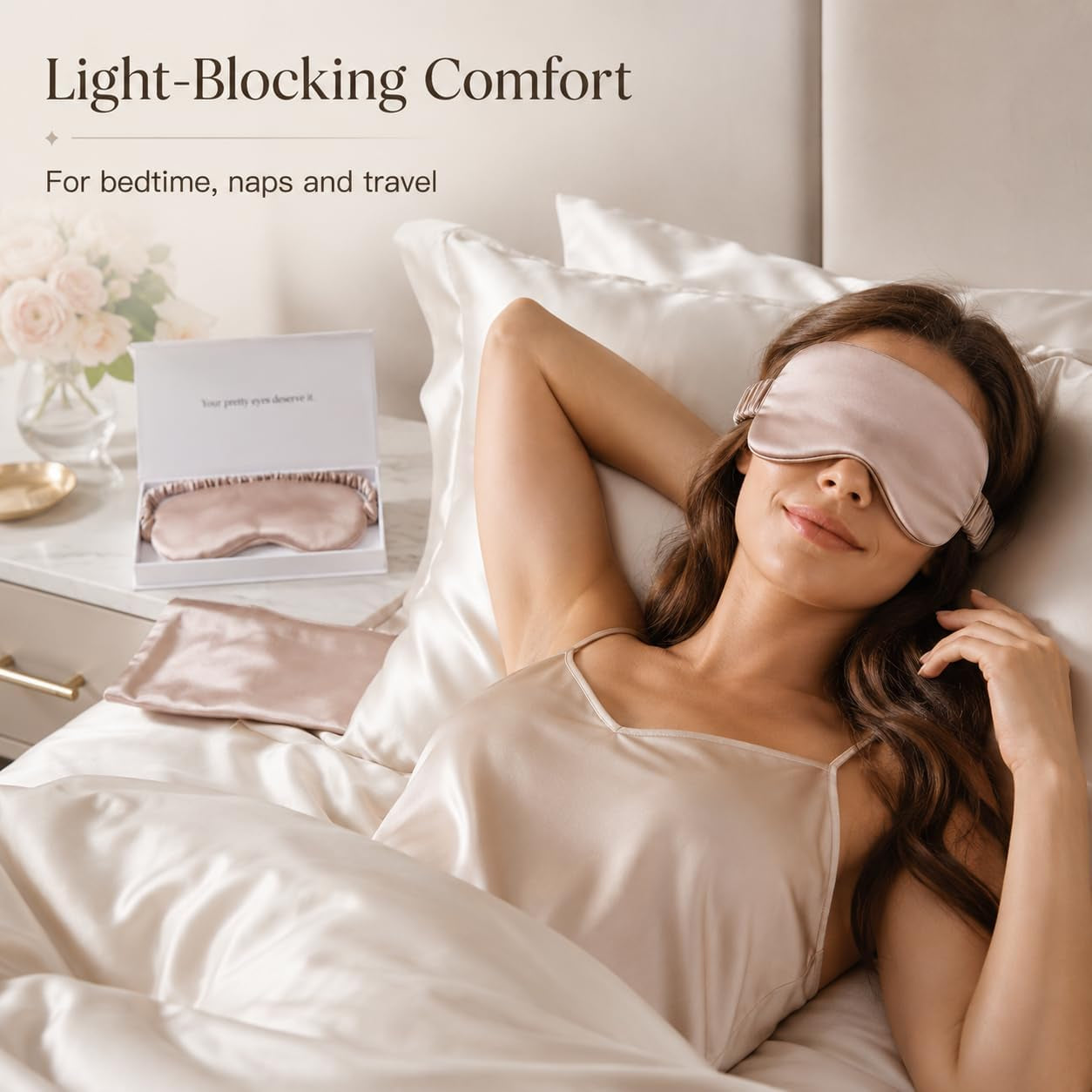 Silk Sleep Mask Light Blocking Luxury 100% Mulberry 19Mm Silk Eye Mask Eye Cover Blindfold Ultra Soft Light & Comfy anti Aging Skin Care with Travel Bag Gift Package